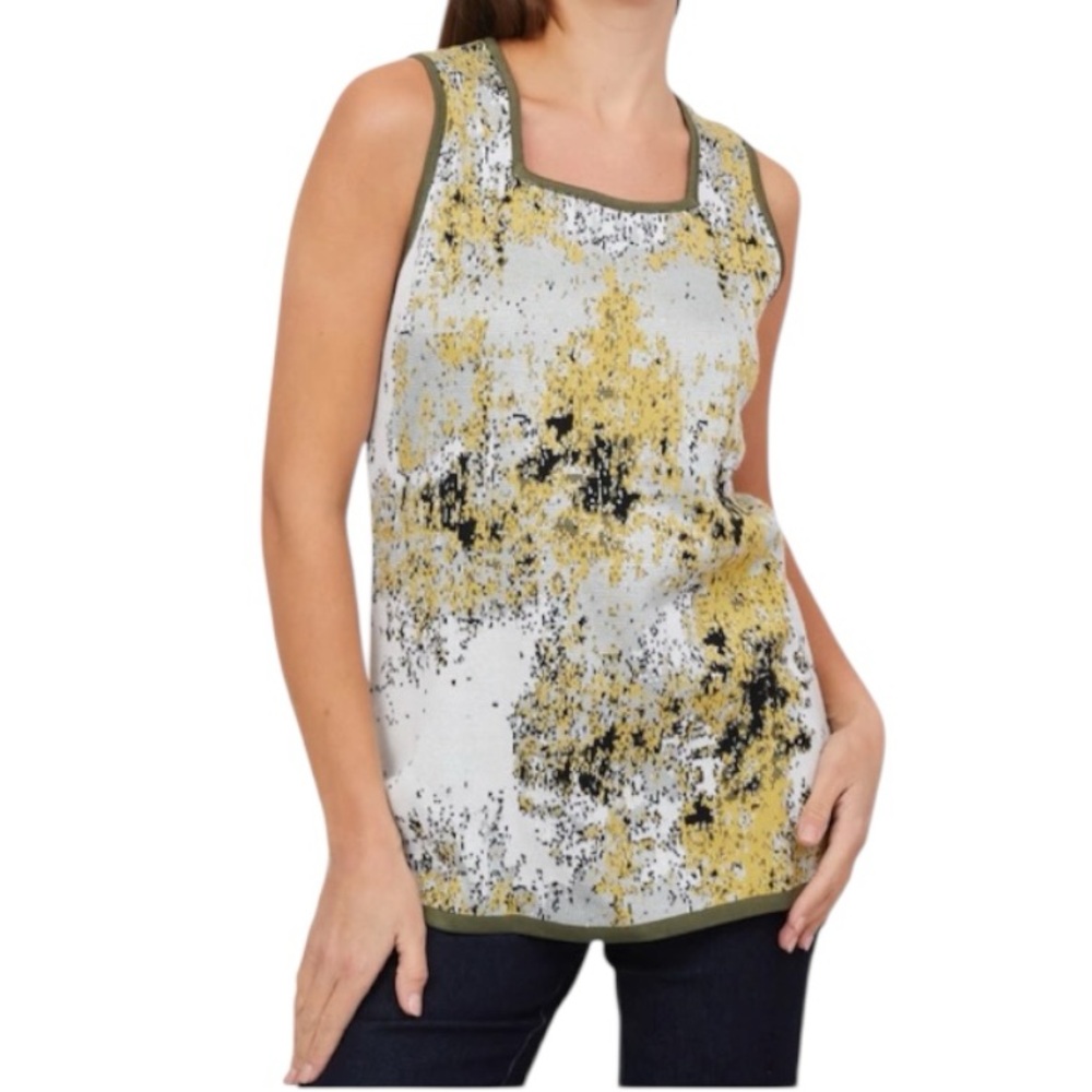 Wynne Collection Tank top Sweater‎ Women's Sz L Green Abstract Artsy